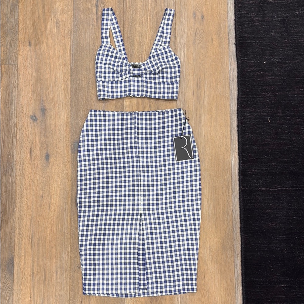 Reformation Blue and White Skirt Set